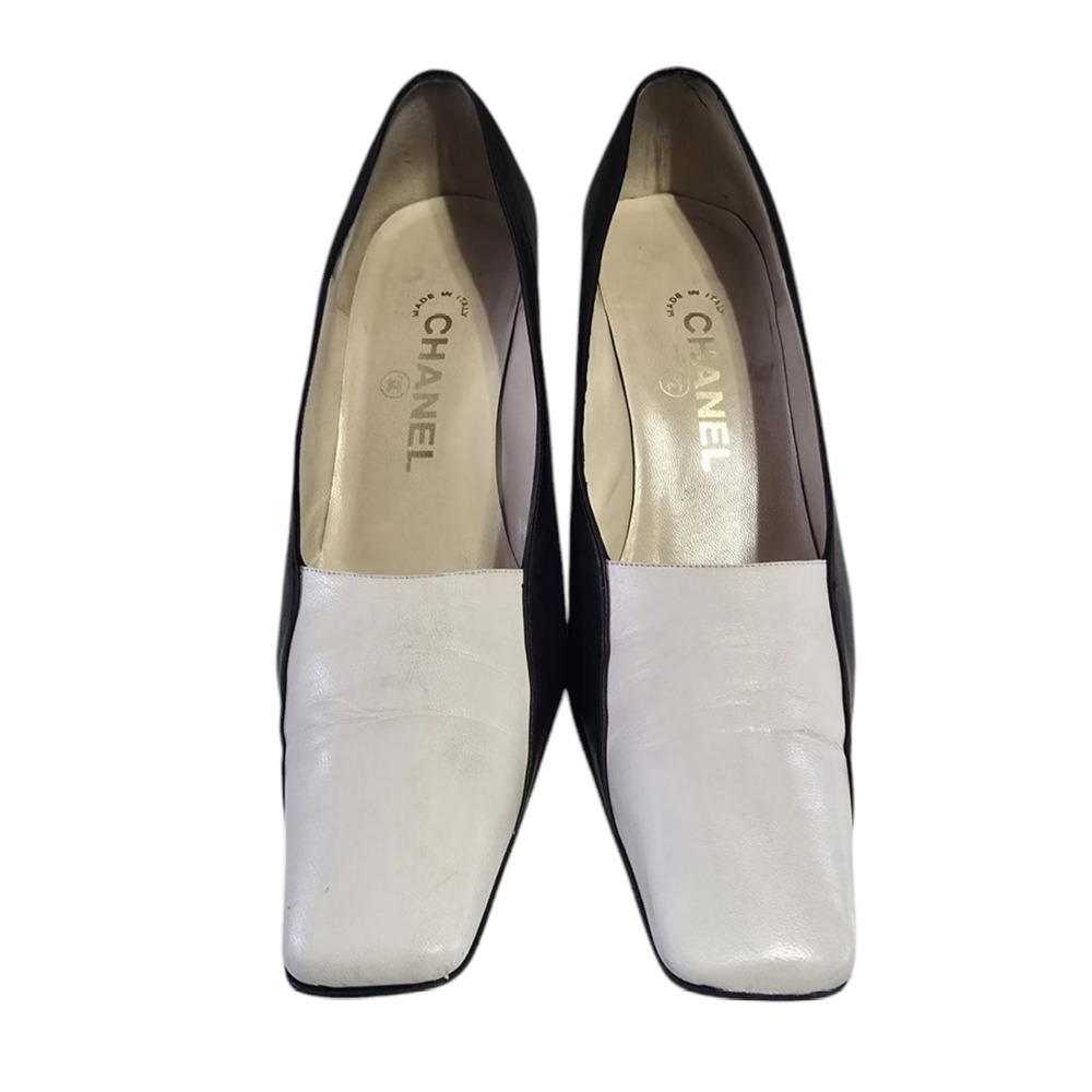 Vintage Chanel black & white square Toe pumps sz 38.5 /7.5 - Picture 2 of 9